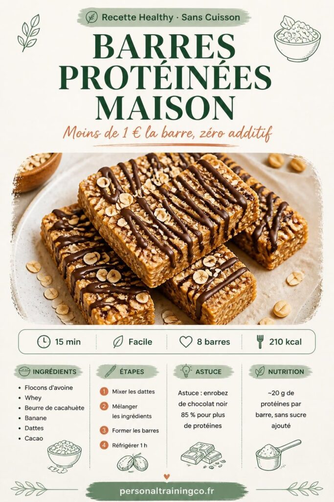 Barres protéinées maison sans cuisson, flocons d'avoine et beurre de cacahuète, recette facile et économique