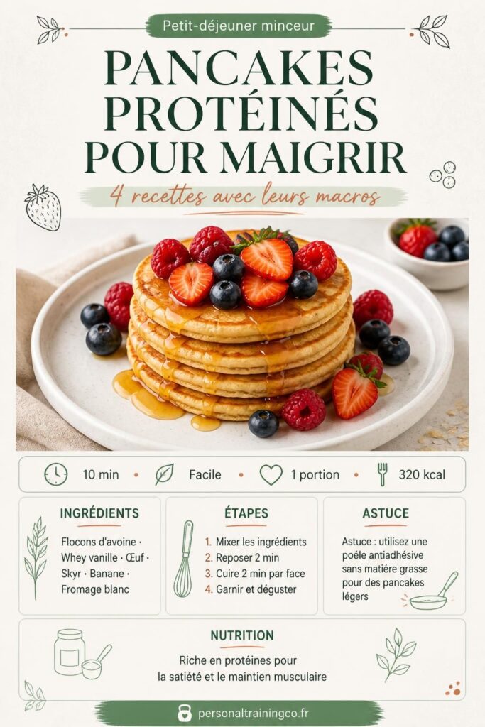 Pancakes protéinés empilés avec fruits rouges, recette minceur par personaltrainingco.fr